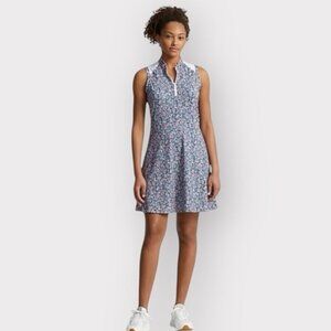 RLX Ralph Lauren Floral Hybrid Golf Dress Pink Blue A-Line 1/4 Zip Size XL